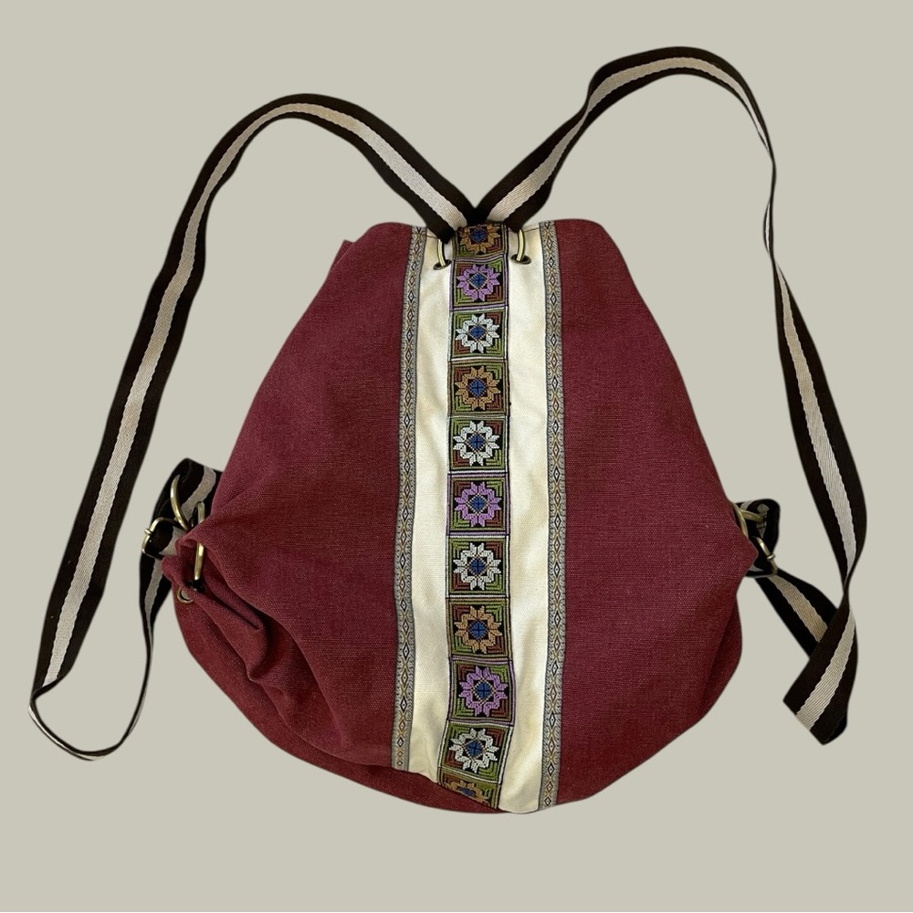 Boho Canvas Burgundy Backpack